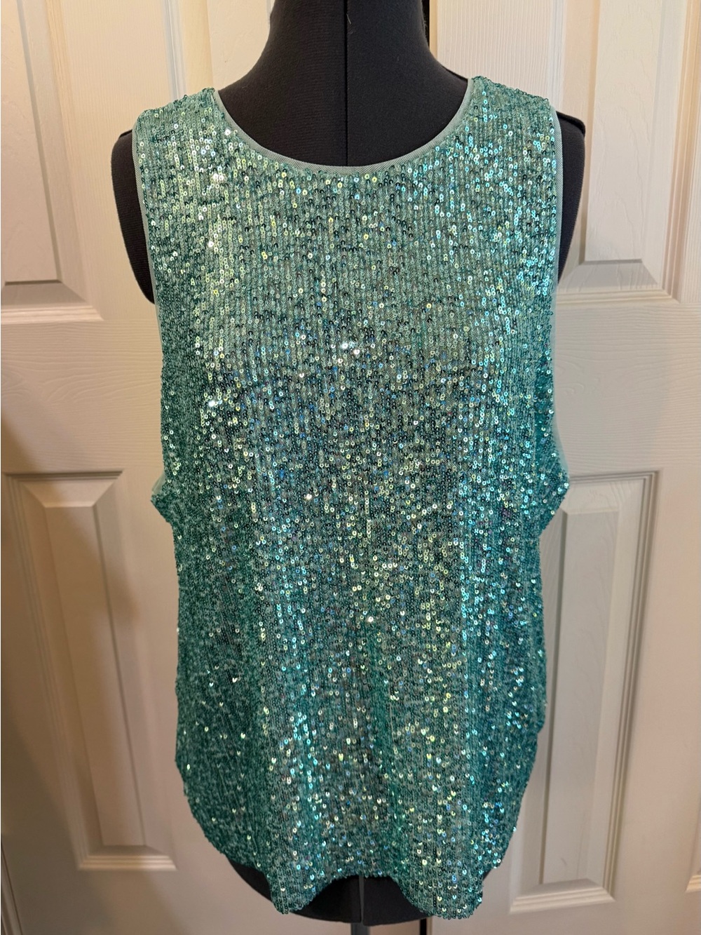 Sequin Sleeveless Tank Top - Aqua Green